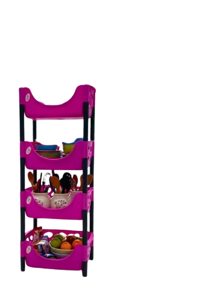 4 Tier Plastic Fruit and Vegetable Rack – Multi-Layer Kitchen Storage Organizer for Fresh Produce, Durable Lightweight Plastic Shelving for Home, Pantry, Countertop Use