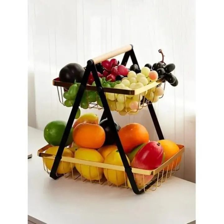 Two tier fruits rack Multi Purpose Fruits Kitchen Items Mesh Basket – Durable Metal Storage Rack for Home & Kitchen Organization