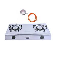 AILYONS Table Top Stainless Steel 2 Burner Gas Cooker with 6kg Regulator and Pipe – Sleek, Durable Kitchen Gas Cooker Offering Reliable Cooking Performance and Complete Safety Accessories