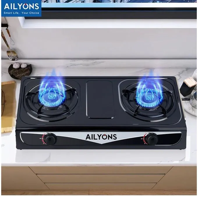 AILYONS Table Top Stainless Steel 2 Burner Gas Cooker – Compact, Durable & Energy-Efficient Kitchen Appliance for Home Cooking, Safe and Stylish Design for Everyday Use