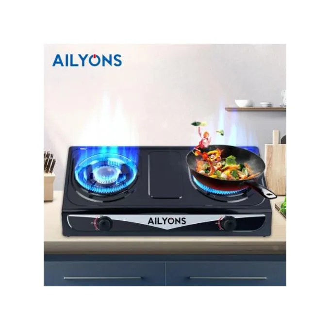 AILYONS Table Top Stainless Steel 2 Burner Gas Cooker – Compact, Durable & Energy-Efficient Kitchen Appliance for Home Cooking, Safe and Stylish Design for Everyday Use