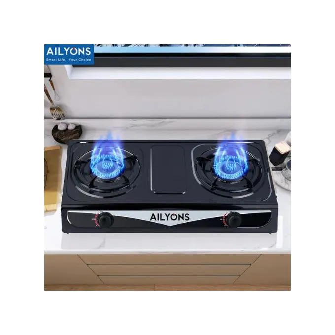 AILYONS Table Top Stainless Steel 2 Burner Gas Cooker – Compact, Durable & Energy-Efficient Kitchen Appliance for Home Cooking, Safe and Stylish Design for Everyday Use