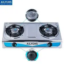 AILYONS Stainless Steel Two Burner Gas Stove with Auto Ignition – Durable Cooktop for Home, Kitchen, Efficient Cooking, Energy-Saving Gas Cooker with Sleek Design
