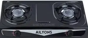 Ailyons Table Top Metallic Two-Burner Gas Cooker – Premium Stainless Steel Gas Stove for Efficient, Fast & Reliable Home Cooking