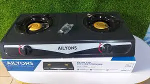 Ailyons Table Top Metallic Two-Burner Gas Cooker – Premium Stainless Steel Gas Stove for Efficient, Fast & Reliable Home Cooking