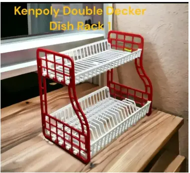 Kenpoly Double Decker Dish Rack – 2 Tier Kitchen Dish Drainer for Plates, Cups & Utensils, Space Saving Countertop Organizer with Durable Rust-Resistant Frame