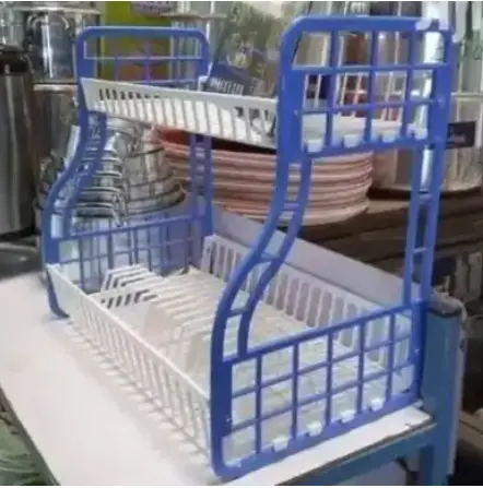 Kenpoly Double Decker Dish Rack – Two-Tier Heavy Duty Plastic Utensil & Dish Organizer for Kitchen, Household Storage, Compact & Durable Space-Saving Solution