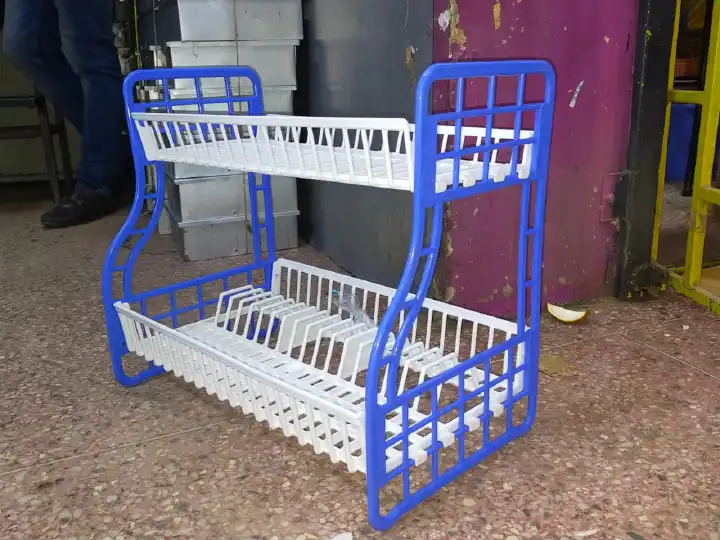 Kenpoly Double Decker Dish Rack – Two-Tier Heavy Duty Plastic Utensil & Dish Organizer for Kitchen, Household Storage, Compact & Durable Space-Saving Solution