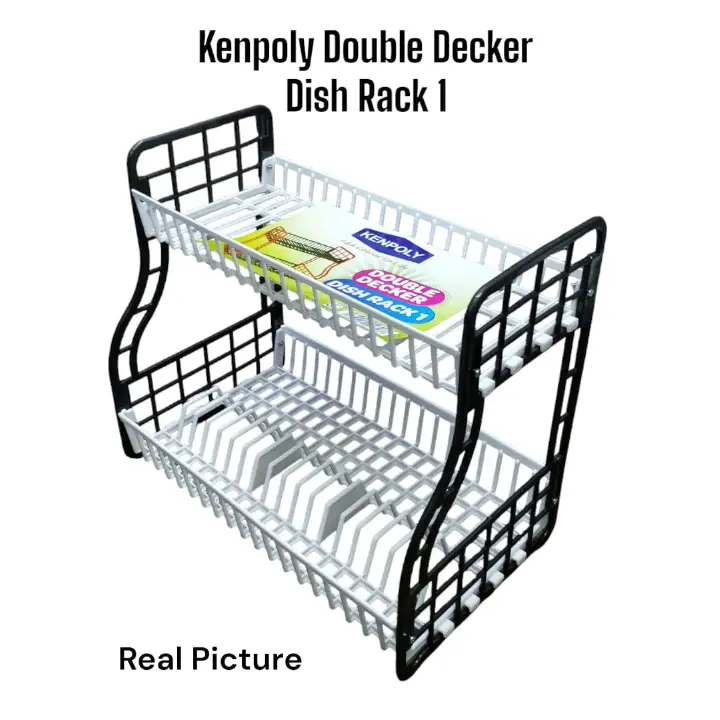 Kenpoly Double Decker Dish Rack – 2-Tier Stainless Steel Kitchen Organizer for Plates, Cups & Utensils, Durable, Space-Saving, Perfect for Home & Apartment Kitchens