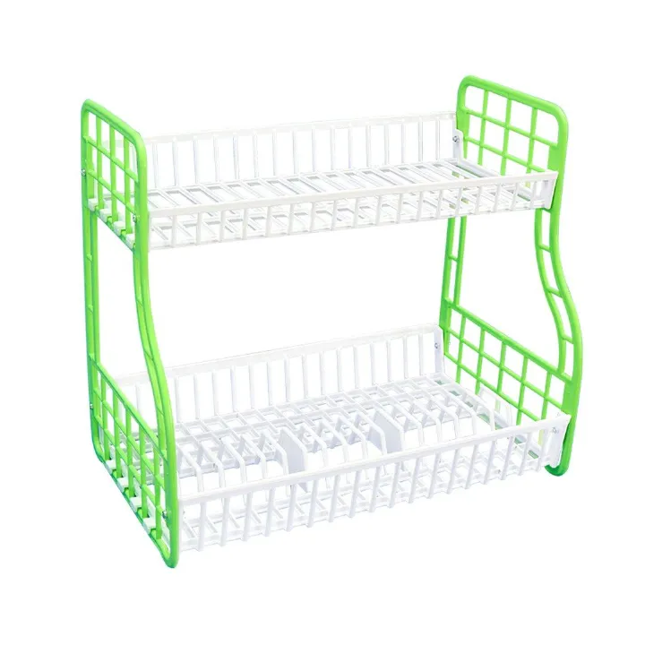 Kenpoly Double Decker Dish Rack – Space-Saving 2-Tier Plastic Kitchen Organizer for Plates, Cups & Utensils, Durable & Stylish Multi-Color Design for Every Home
