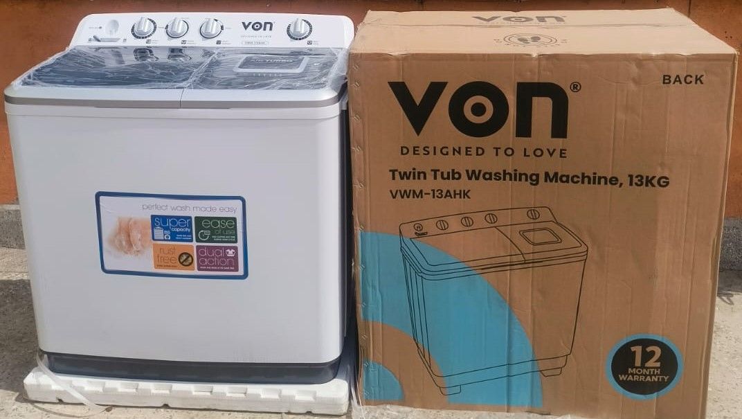 Von 13Kg Jumbo Twin Tub Washing Machine, White