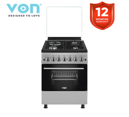 VON HOTPOINT 58cm by 58cm, 3 Gas Pool Jet Burners +1 Electric, Free Standing Cooker with Electric Oven
