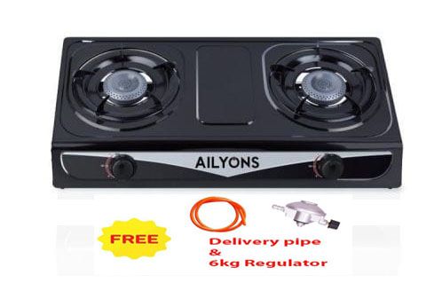 AILYONS GS013 Gas Cooker Double Burner Stainless Steel Table Top