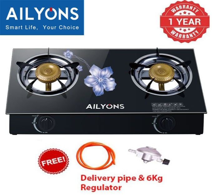 AILYONS GS014,  2 Burner - Glass Top Gas Cooker