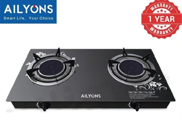 AILYONS GS005A Double Burner Infrared Gas Cooker - Glass Top