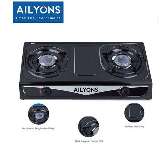 AILYONS GS013 Gas Cooker Double Burner Stainless Steel Table Top