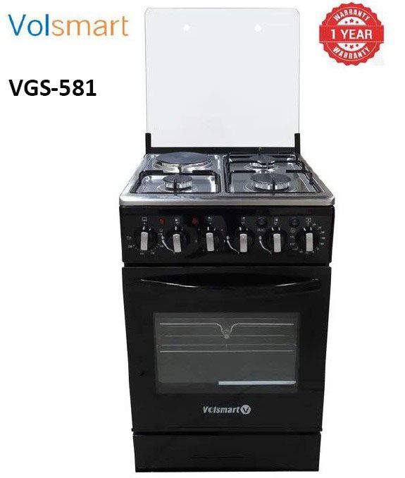 VOLSMART 50x50, 3 Gas Jet Burners + 1 Hot Plate Free Standing Cooker + Electric Oven (1 YR WRTY)