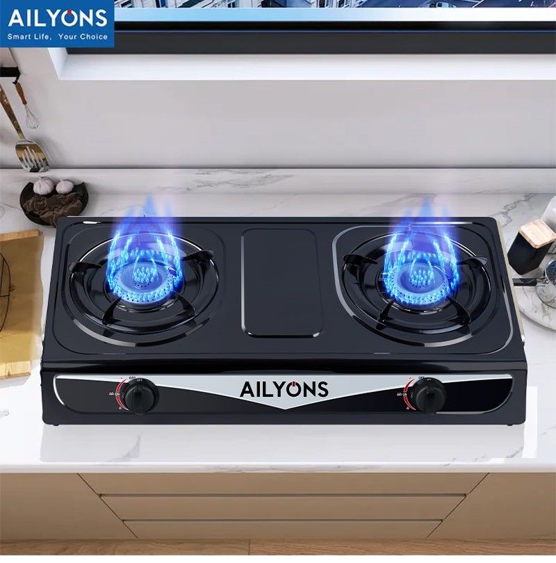 AILYONS Gas Cooker Double Burner Stainless Steel Table Top