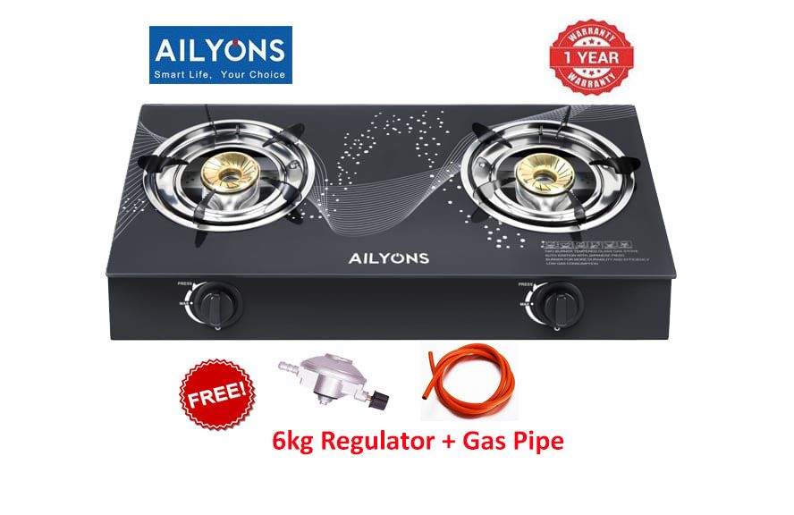 [ NEW MODEL] AILYONS GS025,  2 Burner - Glass Top Gas Cooker