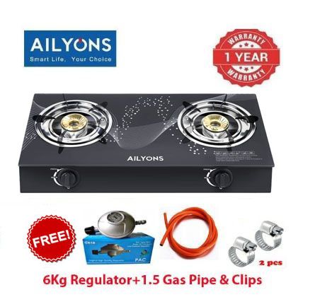 [ NEW MODEL] AILYONS GS025,  2 Burner - Glass Top Gas Cooker