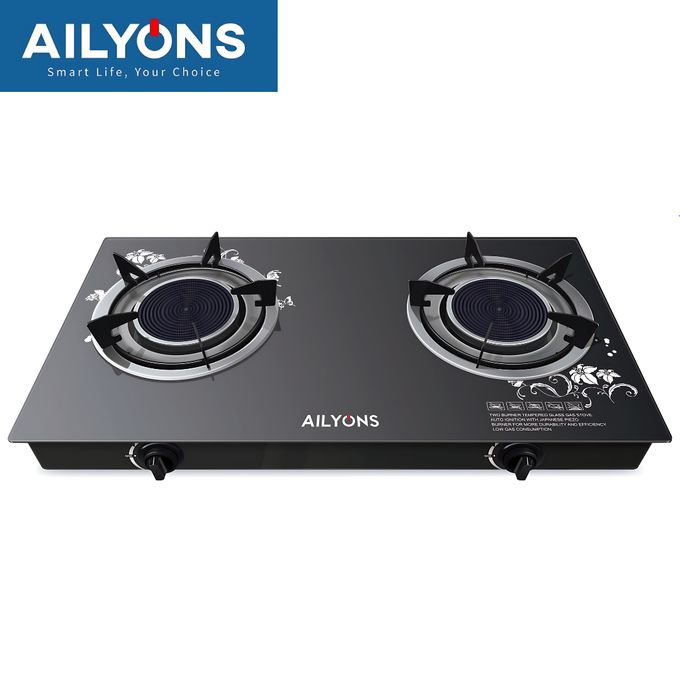 AILYONS GS005A-1 Double Burner INFRARED Glass Top Gas Cooker