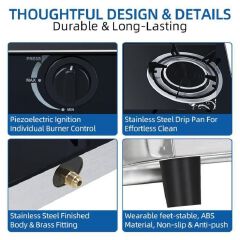 AILYONS GS005A 2-Burner INFRARED Glass Top Gas Cooker