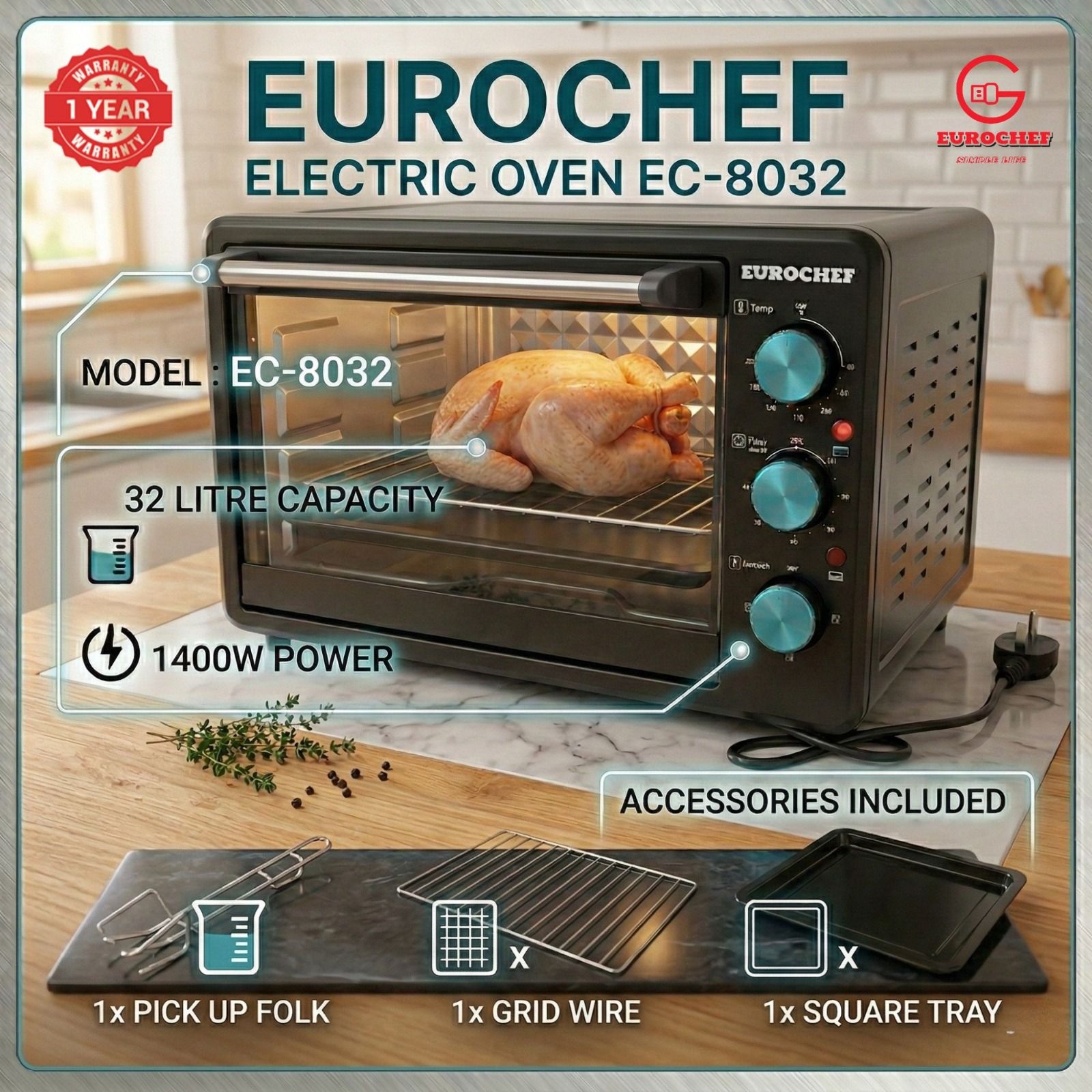 TODAY'S OFFER!! Eurochef 32L Countertop Electric Oven with Grill