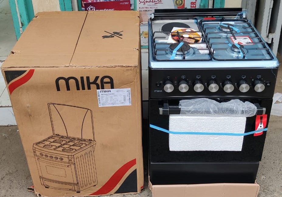 SUPER SALE!! MIKA  58 x 58, 3 Gas Jet Burners +1 Rapid Plate, FLAME FAILURE, Rotisserie, Electric Oven Standing Cooker