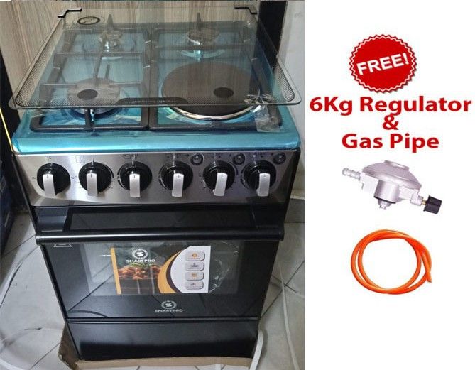 SMARTPRO 50cm x 50cm, 3 Gas Jet Burners + 1 Hot Plate, Electric Oven, Rotisserie, Standing Gas Cooker