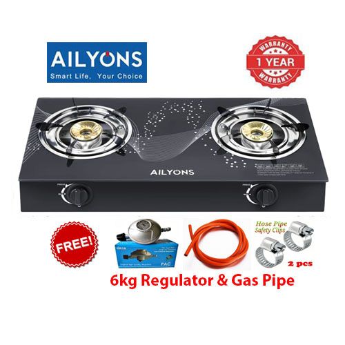 [ NEW MODEL] AILYONS GS025,  2 Burner - Glass Top Gas Cooker