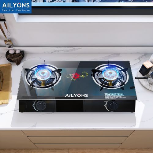 AILYONS Gas Cooker Double Burner Glass Top Cooktop