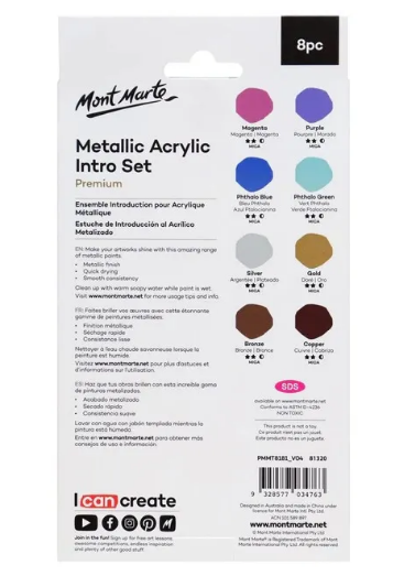 Acrylic Paint Set – 8 Pcs
Metallic Acrylic Paint Intro Set Premium 8pc x 18ml