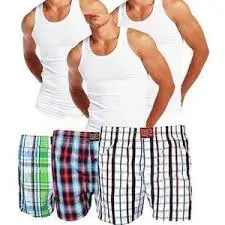 Men’s 6-Pack Cotton Vest & Boxer Shorts Set – Breathable, Comfortable & Stylish Innerwear Combo for Everyday Wear, Includes 3 Cotton Vests & 3 Cotton Boxer Shorts