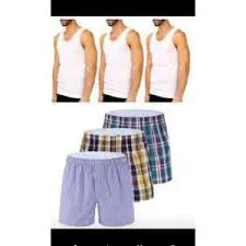 Men’s 6-Pack Cotton Vest & Boxer Shorts Set – Breathable, Comfortable & Stylish Innerwear Combo for Everyday Wear, Includes 3 Cotton Vests & 3 Cotton Boxer Shorts