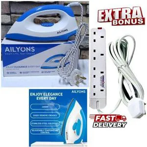 Ailyons Lyons Dry Iron + FREE 4-Way Extension and Extra 3-Way Extension – Ultimate Home Ironing and Power Solution Combo