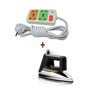 Ailyons 199A Dry Iron + FREE 2-Way Extension Cable – Powerful, Non-Stick Iron for Smooth, Crisp Clothes & Convenient Plug Access in One Practical Home Essential Set