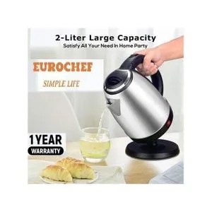 Eurochef 2.0L Stainless Steel Electric Kettle – 1500W Fast Boiling, Durable & Energy-Efficient Hot Water Boiler with Auto Shut-Off for Home, Office, and Daily Use
