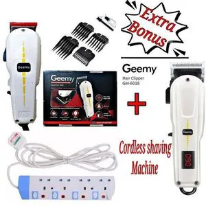 Geemy Professional Hair Clipper & Shaving Machine Kinyozi Combo – Includes 4-Way Power Extension & FREE Cordless Shaving Machine for Barbers