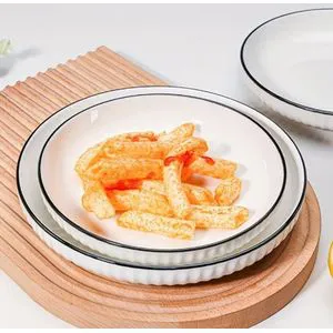 Set of 6 Ceramic Dinner Plates with Elegant Black Rim – 10.5" Round Plates for Modern Dining – Durable, Stylish, Microwave & Dishwasher Safe Porcelain Plates for Home, Hotel, or Restaurant