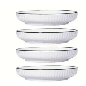 Set of 6 Ceramic Dinner Plates with Elegant Black Rim – 10.5" Round Plates for Modern Dining – Durable, Stylish, Microwave & Dishwasher Safe Porcelain Plates for Home, Hotel, or Restaurant