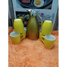 6 PCS Mug Set + FREE 2.0L Unbreakable Thermo Flask – Premium Ceramic Mugs & Durable Flask for Stylish Everyday Use at Home or Office | Perfect Gift Combo