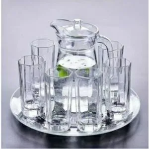 6 Pcs Crystal Clear Long Glasses with Elegant Jug – Stylish, Durable & Heat-Resistant Drinkware for Water, Juice & Cocktails | Perfect for Home & Office Use