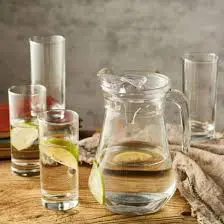 6 Pcs Crystal Clear Long Glasses with Elegant Jug – Stylish, Durable & Heat-Resistant Drinkware for Water, Juice & Cocktails | Perfect for Home & Office Use