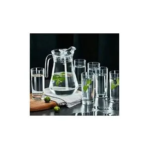6 Pcs Crystal Clear Long Glasses with Elegant Jug – Stylish, Durable & Heat-Resistant Drinkware for Water, Juice & Cocktails | Perfect for Home & Office Use