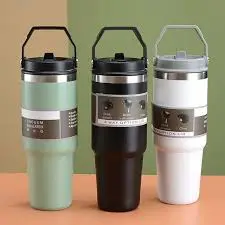 900ml Stainless Steel Vacuum Thermal Mug with Handle, Lid & Straw – Leakproof, Reusable Travel Tumbler for Iced Coffee, Tea & More | Double Wall Insulated Cup for Hot & Cold Drinks