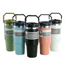 900ml Stainless Steel Vacuum Thermal Mug with Handle, Lid & Straw – Leakproof, Reusable Travel Tumbler for Iced Coffee, Tea & More | Double Wall Insulated Cup for Hot & Cold Drinks