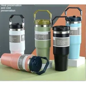 900ml Stainless Steel Vacuum Thermal Mug with Handle, Lid & Straw – Leakproof, Reusable Travel Tumbler for Iced Coffee, Tea & More | Double Wall Insulated Cup for Hot & Cold Drinks