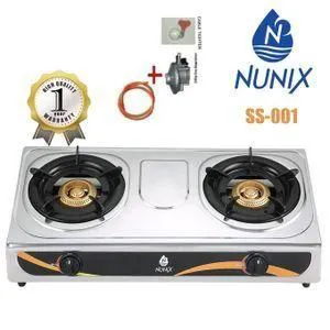 Nunix Double Burner Gas Cooker with FREE Gas Pipe & Regulator – Efficient, Portable & Modern Gas Stove for Fast Cooking in Every Kenyan Kitchen