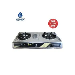 Nunix SS-001 Double Burner Stainless Steel Gas Stove – Sleek, Energy-Saving Cooker with Auto Ignition, Durable Design & Fast Flame for Modern Kenyan Homes