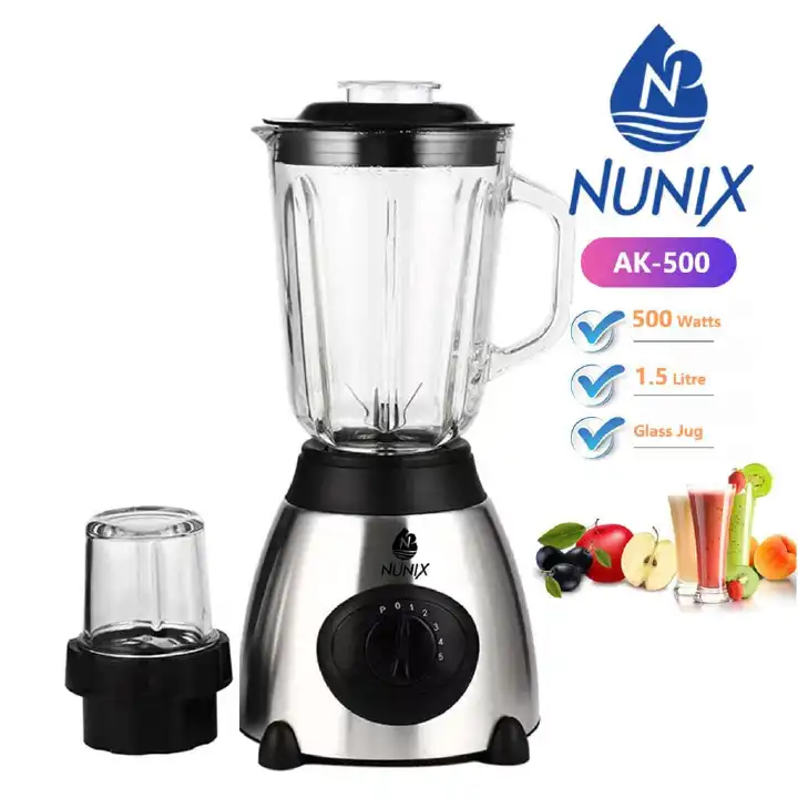 NUNIX AK-500 2-in-1 Glass Jug Blender with Grinder – Powerful Motor, Durable Glass Jar, and Multipurpose Function for Smoothies, Juices & Spices in Kenyan Kitchens